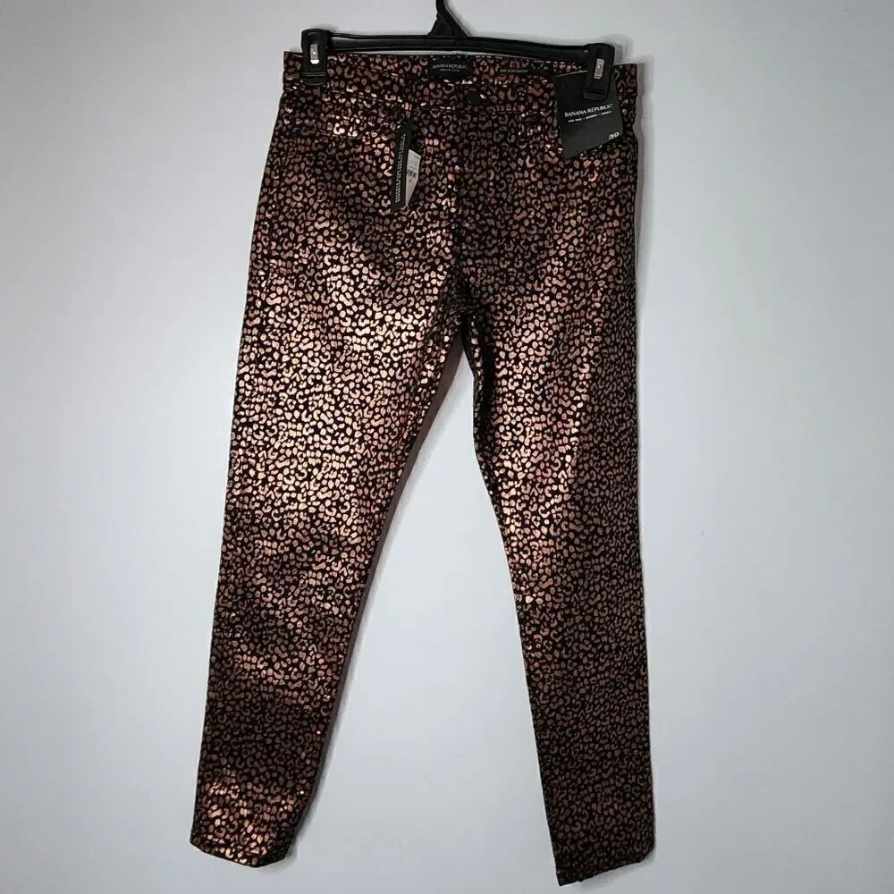 Banana Republic Skinny Jeans Womens Size 30 Leopard Metallic Mid Rise Ankle New